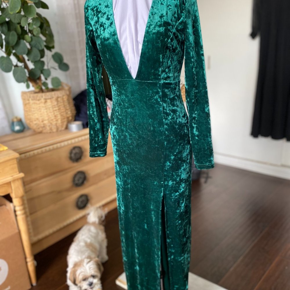 Emerald Green Crushed Velvet Evening/Cocktail Dress (Sm)